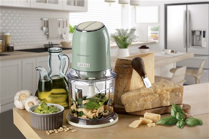 Ariete 438/04 Picadora Vintage Vert - Robot Hachoir Électrique 400 W avec 4 Lames en Acier Inoxidable et 2 Vitesses - Design Rétro Pastel