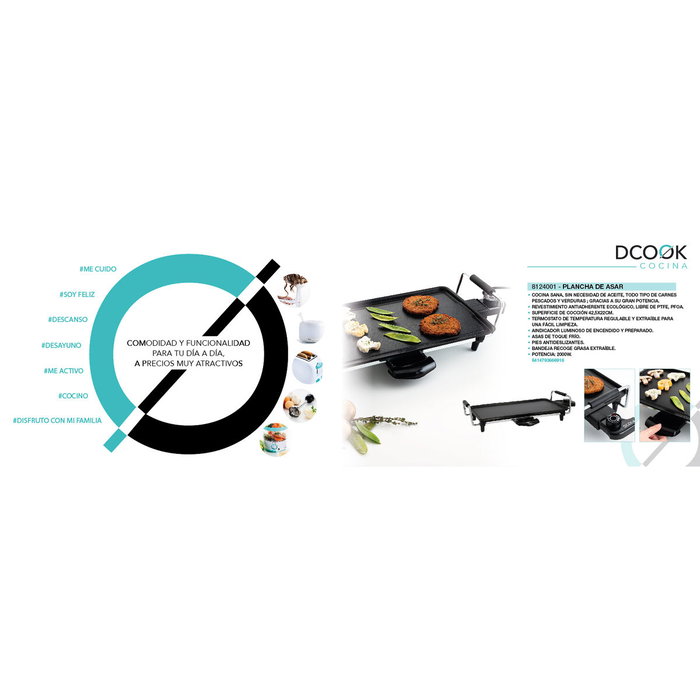 DCook Plancha de Asar Gallery 2000W Acero Mate Cocina Sana Sin Aceite DCook Plancha de Asar Gallery 2000W Acero Mate Cocina Sana Sin Aceite