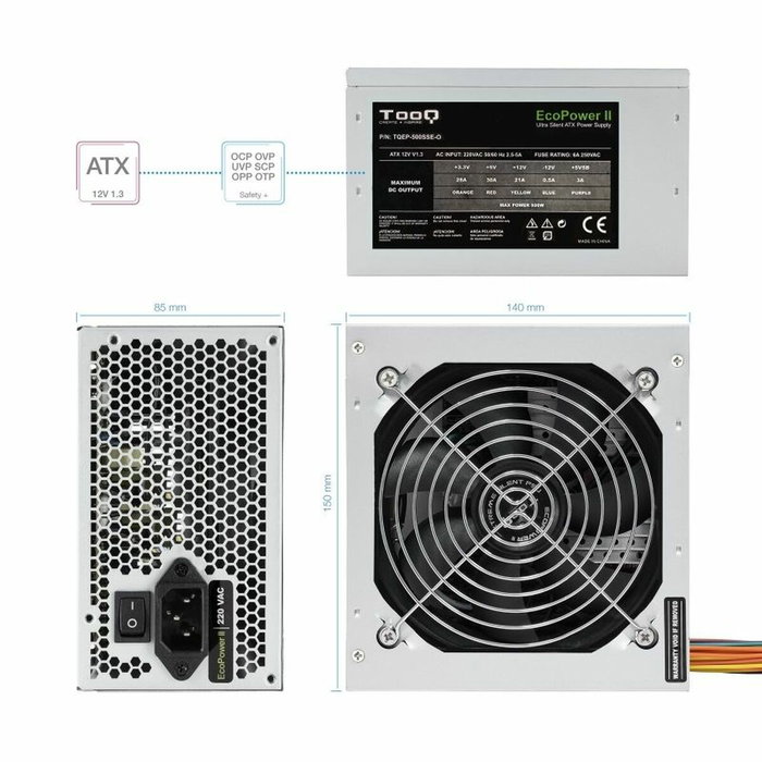 Bloc d’Alimentation TooQ Fonte Ecopower II ATX 500 W RoHS CE Bloc d’Alimentation TooQ Fonte Ecopower II ATX 500 W RoHS CE