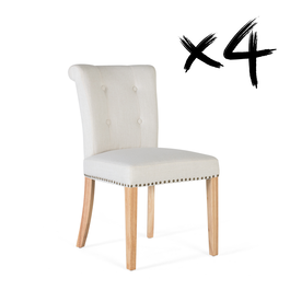 GINER Y COLOMER - Lot de 2 chaises design avec assise en tissu beige et piètement en bois naturel - Dimensions (HxLxP) : 86 x 51 x 64 cm
