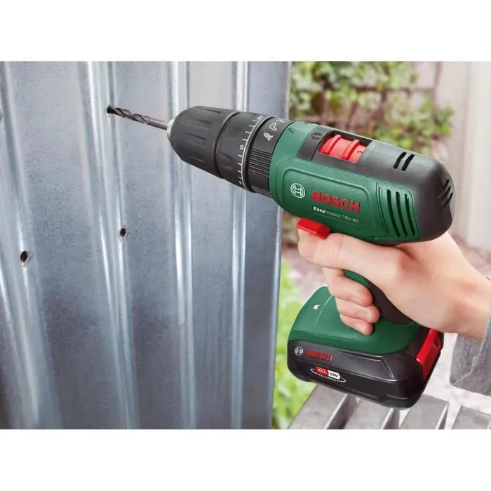 Bosch Perceuse-Visseuse à Percussion Sans Fil EasyImpact 18V-40 18V avec 2 Batteries 2.0Ah, Chargeur AL18V-20 et Coffret de Transport