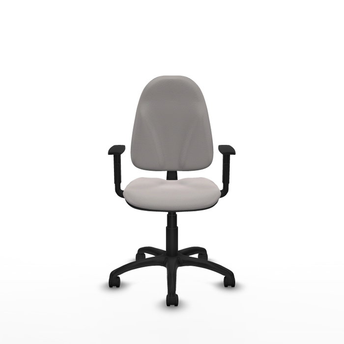Chaise de bureau Algarra avec mécanisme de contact permanent de base, revêtue de simili cuir blanc. Équipée d'une base en polyamide noir, d'accoudoirs 1D et de roulettes en nylon de 50 mm Chaise de bureau Algarra avec mécanisme de contact permanent de base, revêtue de simili cuir blanc. Équipée d'une base en polyamide noir, d'accoudoirs 1D et de roulettes en nylon de 50 mm