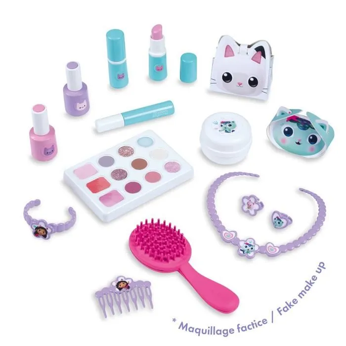 Smoby Valise Beauté Gabby et la Maison Magique - Coffret de jeu avec miroir, 15 accessoires coiffure, maquillage et onglerie - Facile à transporter - à partir de 3 ans