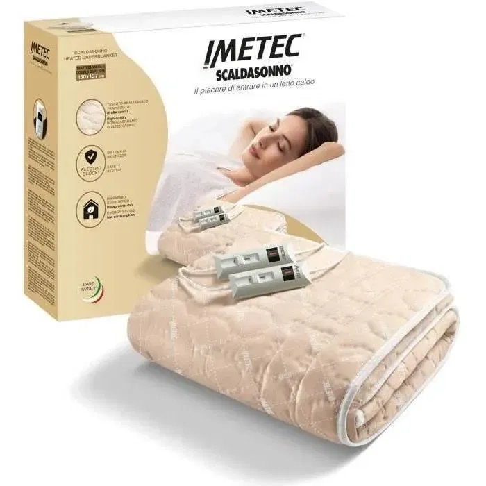 Imetec - Surmatelas Chauffant Adapto pour lit double 150 x 95 cm - 2 Zones de chaleur indépendantes - Sécurité Electro Block® - Lavable - 8h d'autonomie