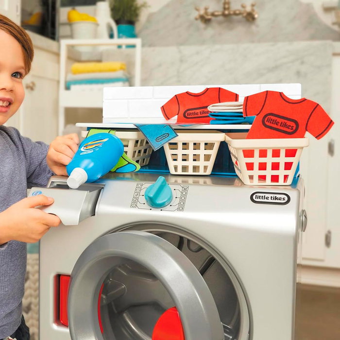 Little Tikes Ma première machine à laver et sèche-linge jouet interactif avec tambour, sons réalistes, table à repasser et accessoires pour enfant 2 ans et plus 175084