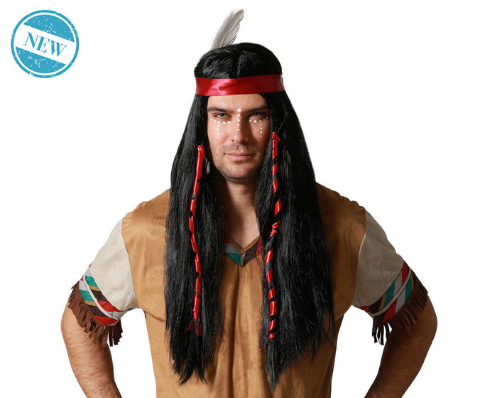 Peluca De Guerrero Perruque tribale avec tresses et plume réaliste 160 g pour théâtre et événements costumés Peluca De Guerrero Perruque tribale avec tresses et plume réaliste 160 g pour théâtre et événements costumés