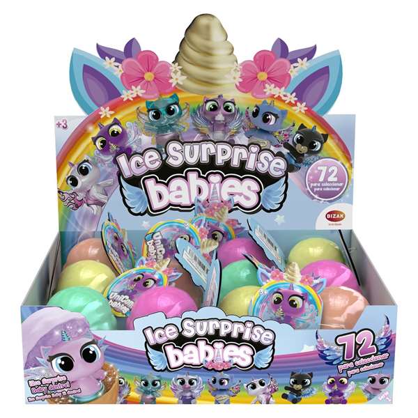 Bizak Mini Unicornios Ice Surprise Babies avec mini cône - Changent de couleur avec la température, finition métallisée et brillent dans le noir 5cm - Modèles assortis