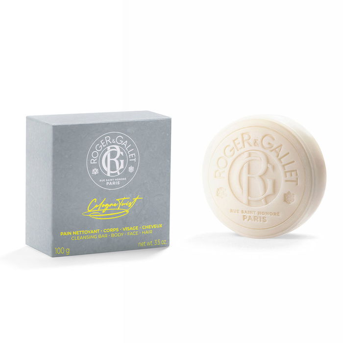 Roger & Gallet Cologne Twist Nettoyant Solide 3 en 1 Visage Corps Cheveux Agrumes Boisées Huile d'Amande Douce Extrait de Sauge 100 g