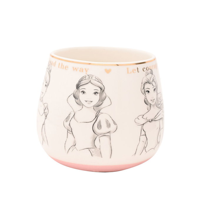 Tasse à thé et café Princesses Disney, porcelaine blanche avec détails dorés et illustrations esbozées, Widdop & Co