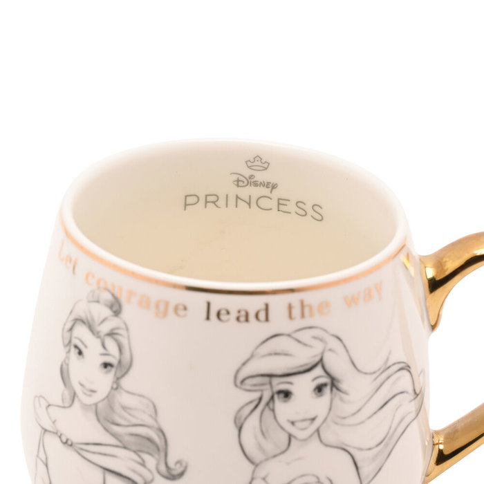 Tasse à thé et café Princesses Disney, porcelaine blanche avec détails dorés et illustrations esbozées, Widdop & Co