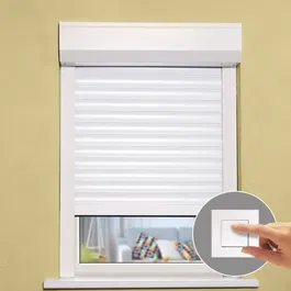 Volet Roulant Electrique Filaire Aluminium H120 x L100 cm - Recoupable Largeur/Hauteur - Lames Aluminium Double Paroi - Coloris Blanc