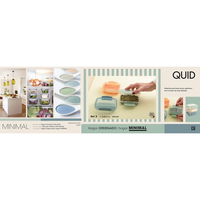 Quid Set 3 Récipients Hermétiques Plastique Minimal 11,5x8x5 cm Beige (Micro-ondes, Réfrigérateur, Lave-vaisselle)