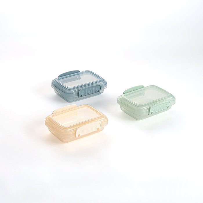 Quid Set 3 Récipients Hermétiques Plastique Minimal 11,5x8x5 cm Beige (Micro-ondes, Réfrigérateur, Lave-vaisselle)
