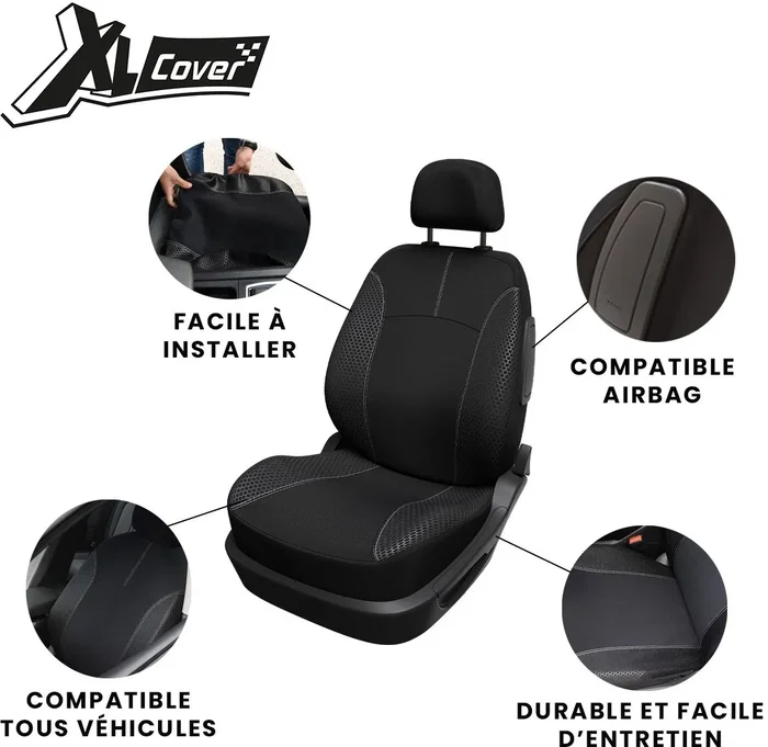 XLC Housse de Siège Auto XLCOVER - 3 Pièces - Universelle - Compatible Airbags et ISOFIX - Noir - Polyuréthane