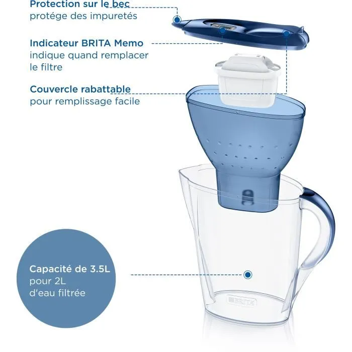 Brita Carafe Filtrante Marella Bleu XL 3,5L - Réduit Chlore, Calcaire, Métaux - 1 Cartouche Maxtra Pro Incluse Brita Carafe Filtrante Marella Bleu XL 3,5L - Réduit Chlore, Calcaire, Métaux - 1 Cartouche Maxtra Pro Incluse