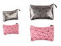 Berilo Trousse de toilette rectangulaire petite en simili cuir argent et rose 12.5 x 2 x 18 cm (Set de 24)