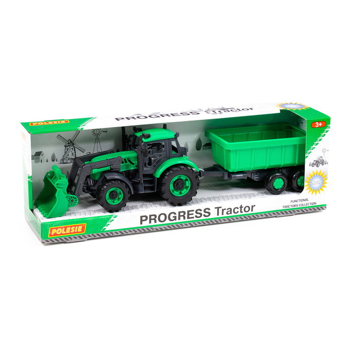 POLESIE - Tracteur Jouet Vert avec Pelle et Remorque Basculante - Wader 91840 - Véhicule de Construction Enfant 3 ans et plus