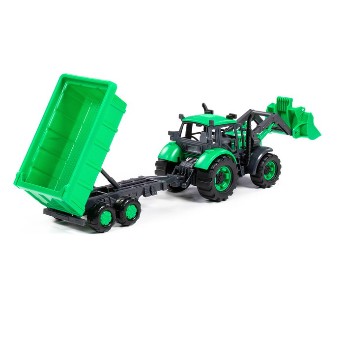 POLESIE - Tracteur Jouet Vert avec Pelle et Remorque Basculante - Wader 91840 - Véhicule de Construction Enfant 3 ans et plus