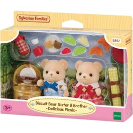 Sylvanian Families - Coffret Ours Biscuit 'Pique-nique Gourmand' avec figurines, panier, accessoires et couverture - Jeu d'imagination pour enfants dès 3 ans