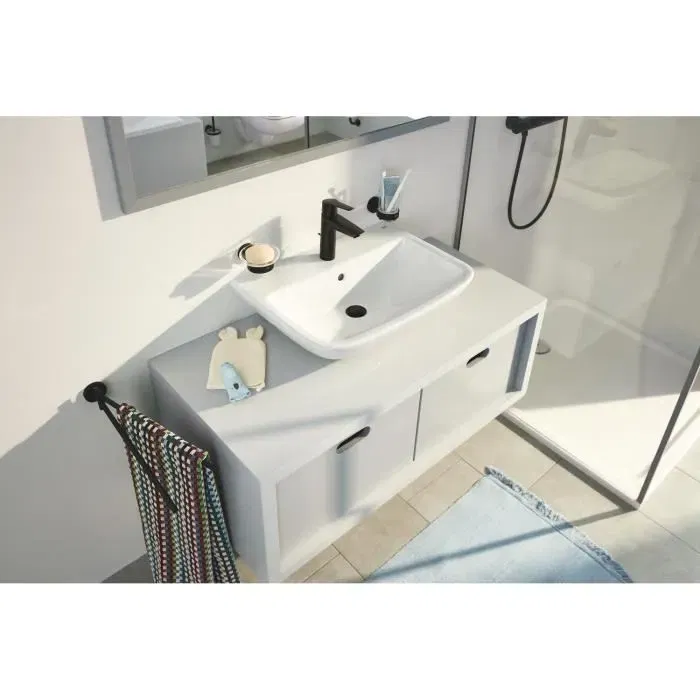 Grohe Start 234552432 Mitigeur lavabo monocommande noir mat, bec moyen avec économie d'eau et technologie SilkMove