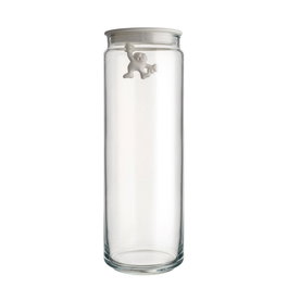 Alessi AMDR08 W - Bocal hermétique Gianni en verre blanc avec figurine 200 cl, design Mattia Di Rosa
