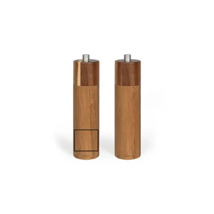 Livoo MEN425 - Set de 2 moulins à sel et poivre manuels, 40 ml, en bois d'acacia avec meule en céramique et mouture réglable