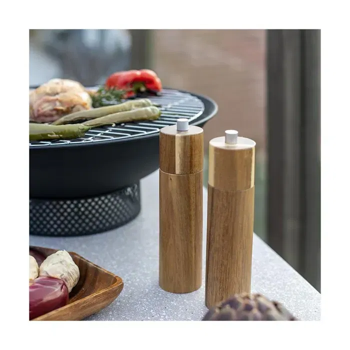 Livoo MEN425 - Set de 2 moulins à sel et poivre manuels, 40 ml, en bois d'acacia avec meule en céramique et mouture réglable