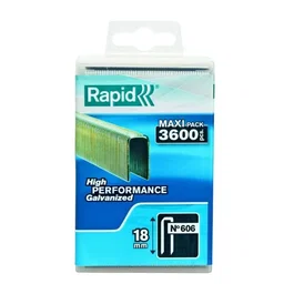 RAPID Agrafes galvanisées 606 18 mm - Boîte de 3600 - Usage pour bois épais, fixation à double pointe