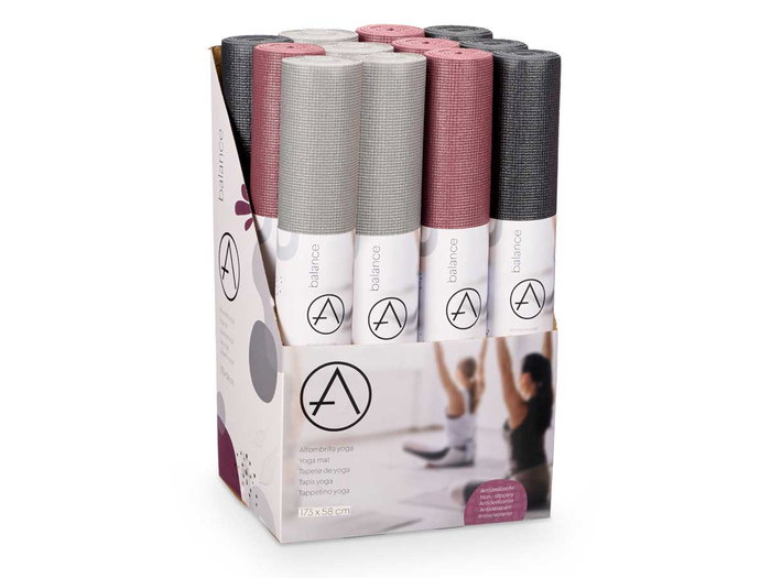 Arte Regal Tapis de Yoga 173x58 cm Plis Réversible Gris/Bordeaux/Gris foncé (Set de 12)