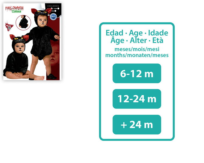 OTROS Disfraz Bébé Chat Noir avec Capuche à Oreilles et Yeux Jaunes - Déguisement Halloween Unisex 24 Mois