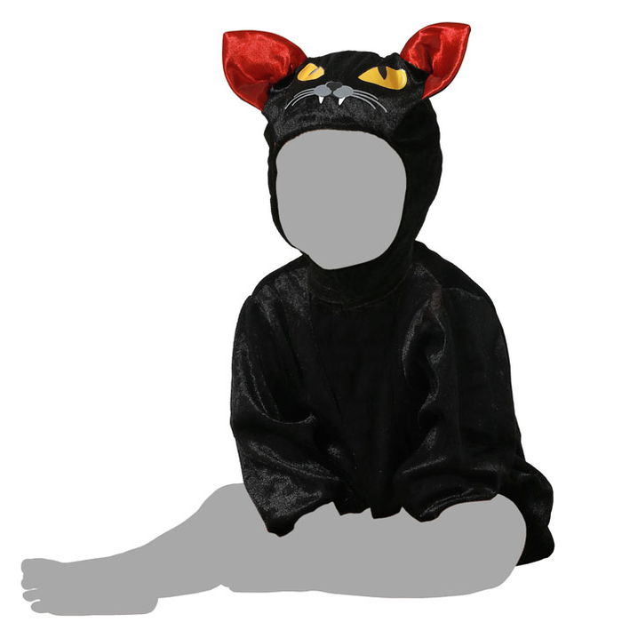 Déguisement Bébé Chat Noir avec Capuche à Oreilles et Yeux Jaunes - Taille 24 Mois - Unisexe - Polyester - Pour Halloween et Garderie