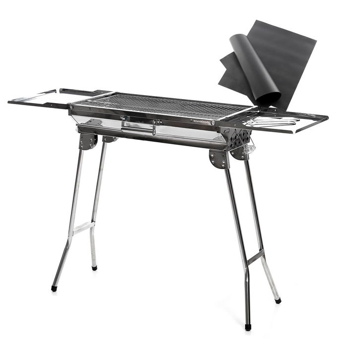 Pack Barbecue au Charbon de Bois Pliable en Acier Inoxydable et Tapis de Cuisson pour Four et Barbecue InnovaGoods