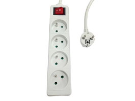 MicroConnect Multiprise 4 Prises avec Interrupteur, Type Français E, Fil 1.5 m, Blanc