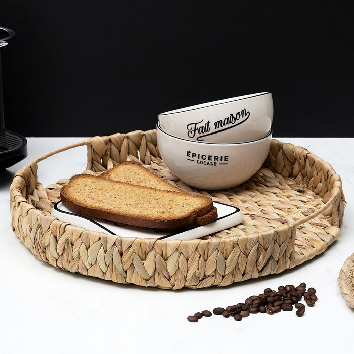 Home Deco Factory Plateau tressé en végétal naturel avec anses, 40 cm Home Deco Factory Plateau tressé en végétal naturel avec anses, 40 cm