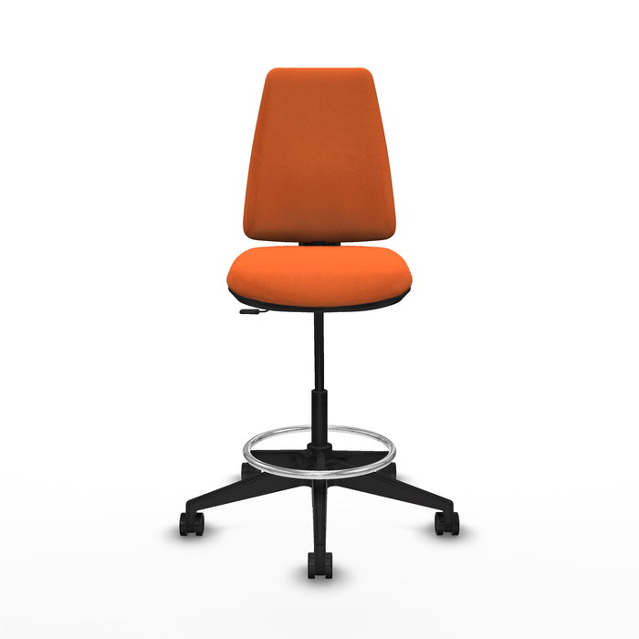 Tabouret Taburete Elche Contact permament de base Tissu Orange Base pyramidale noire Sans accoudoirs Sans appui-tête Roulettes 65mm nylon