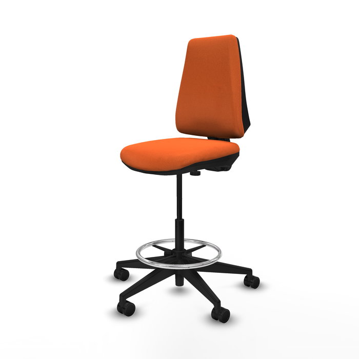 Tabouret Taburete Elche Contact permament de base Tissu Orange Base pyramidale noire Sans accoudoirs Sans appui-tête Roulettes 65mm nylon