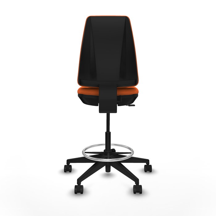 Tabouret Taburete Elche Contact permament de base Tissu Orange Base pyramidale noire Sans accoudoirs Sans appui-tête Roulettes 65mm nylon
