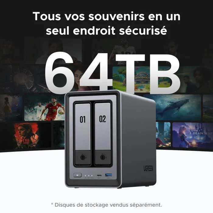 Ugreen NASync DXP2800 - Serveur NAS 2 baies avec Intel N100, 8 Go RAM DDR5, 2 ports 2.5 GbE, 2 baies SATA + NVMe, support RAID jusqu'à 64 To, UGOS Pro Ugreen NASync DXP2800 - Serveur NAS 2 baies avec Intel N100, 8 Go RAM DDR5, 2 ports 2.5 GbE, 2 baies SATA + NVMe, support RAID jusqu'à 64 To, UGOS Pro