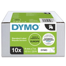Dymo D1 Ruban d'étiquetage 9mm x 7m Noir sur Blanc (Lot de 10)
