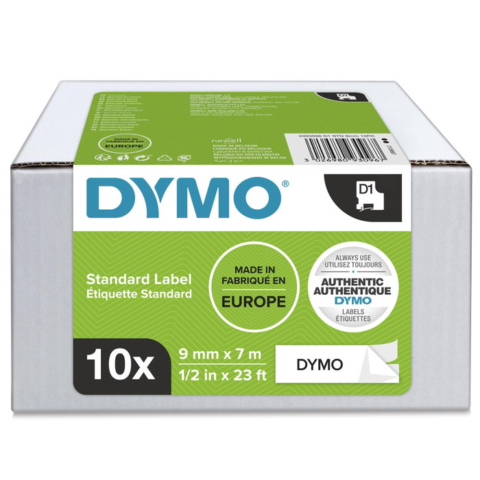 Dymo Lot de 10 rubans D1 9mm x 7m noir sur blanc