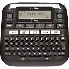 Brother PT-D210 - Étiqueteuse portable à transfert thermique, monochrome, avec clavier AZERTY, rubans TZe jusqu'à 12 mm, coupe manuelle, mode déco