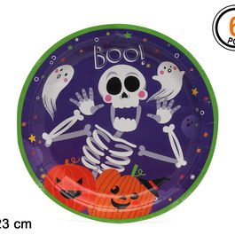 Platos Cartón - Assiettes en Carton Halloween avec Design Effrayant et Squelette, 23 cm, Lot de 6 Pièces