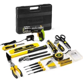 Fieldmann FDG 5018-108AR - Jeu d'outils 108 pièces avec tournevis sans fil, pinces, mètre, niveau à bulle et marteau dans mallette