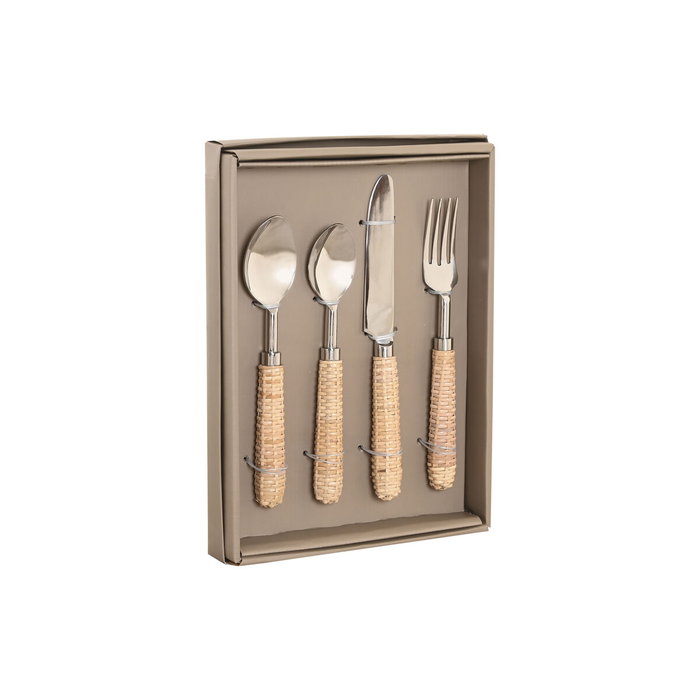 Couverts Home ESPRIT Argenté Naturel Acier inoxydable Rotin 4,5 X 2 X 21 CM 16 Pièces