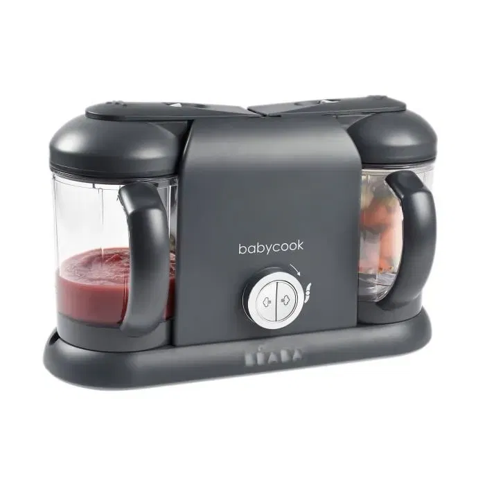 BEABA Babycook Duo - Robot de cuisine 4 en 1 pour bébé, mixeur-cuiseur à vapeur rapide (15 min), 2 bols indépendants, 2200 ml, gris foncé