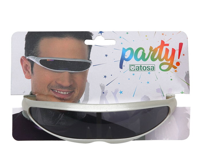 Robot Future Vision Lunettes de déguisement futuristes à verre unique foncé et monture argentée pour costume robot, cyborg ou cosplay adulte