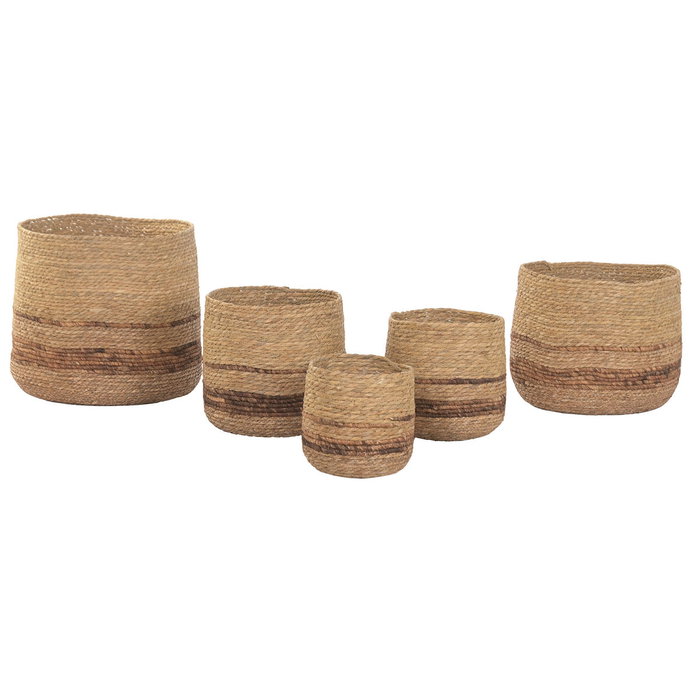 Home ESPRIT Set de pots de fleurs Marron Fibre Rayures Urbaine 44 x 44 x 40 cm