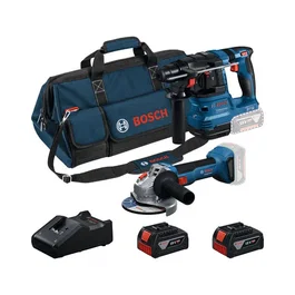 Bosch Professional Set combiné 2 outils 18V 0615V0003C : Perforateur GBH 18V-22 SDS-plus et Meuleuse GWS 18V-7 125 mm avec 2 batteries 5,0 Ah et chargeur