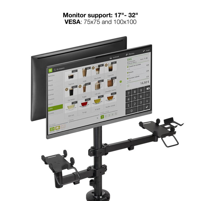 TooQ Support de Bureau pour 2 Écrans 17 à 32 Pouces, VESA 75x75 / 100x100 mm, Inclinable, Pivotant, Noir TooQ Support de Bureau pour 2 Écrans 17 à 32 Pouces, VESA 75x75 / 100x100 mm, Inclinable, Pivotant, Noir