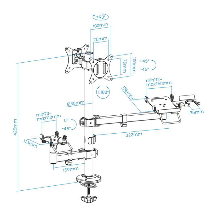TooQ Support de Bureau pour 2 Écrans 17 à 32 Pouces, VESA 75x75 / 100x100 mm, Inclinable, Pivotant, Noir TooQ Support de Bureau pour 2 Écrans 17 à 32 Pouces, VESA 75x75 / 100x100 mm, Inclinable, Pivotant, Noir